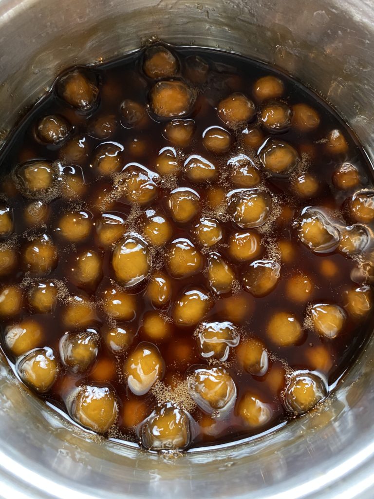 a pot full of misshappen boba